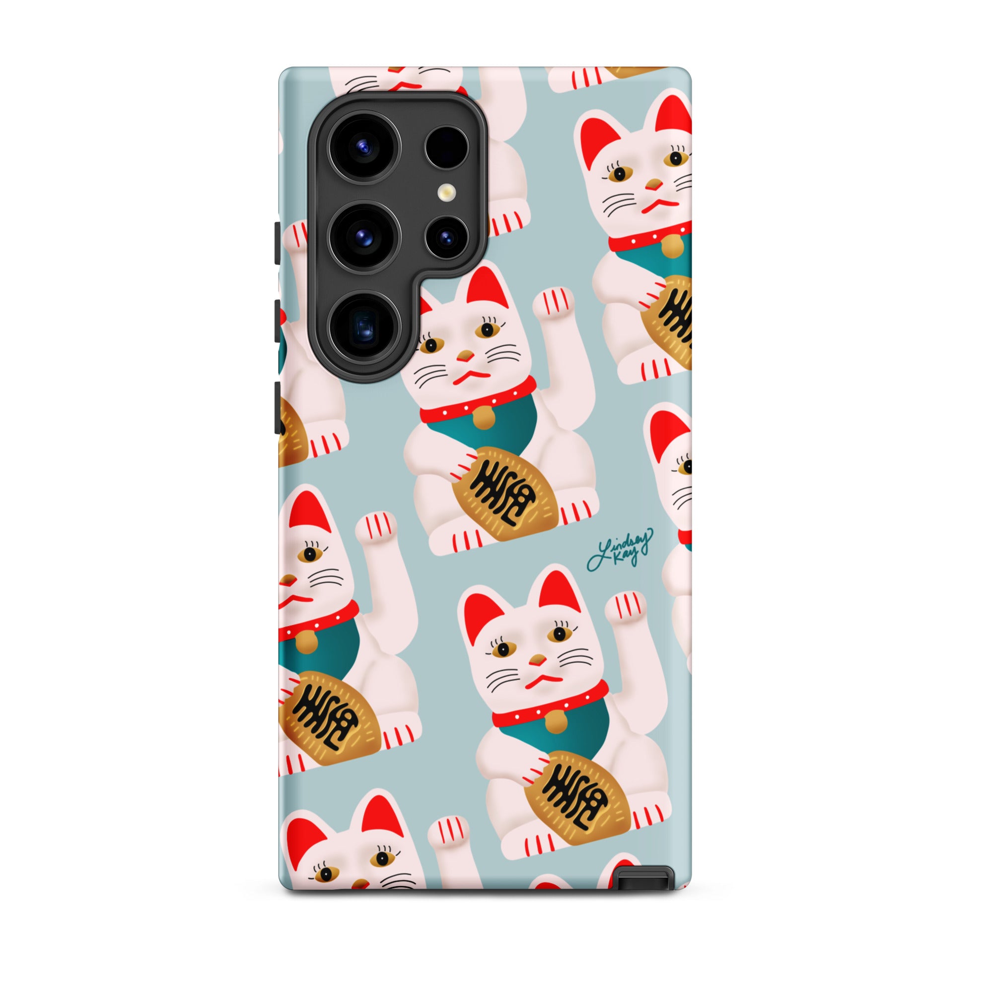 "Samsung Tough Phone Case with – Maneki Neko Lucky Cat pattern -Inspired Design with Bold, trendy Colors
